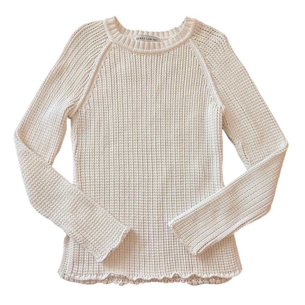 Athleta Derek Lam 10 Crosby White Rib Knit Sweater Top Scalloped Hem